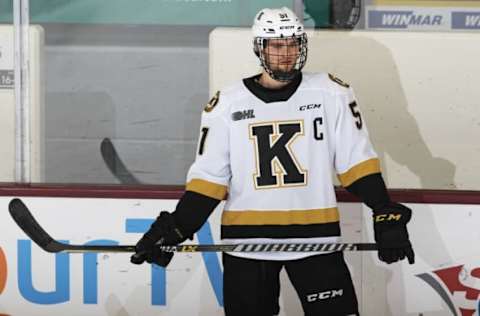 PETERBOROUGH, ON – JANUARY 27: Shane Wright #51 of the Kingston Frontenacs warms up prior to playing against the Peterborough Petes in an OHL game at the Peterborough Memorial Centre on January 27, 2022 in Peterborough, Ontario, Canada. The Frontenacs defeated the Petes 6-3. (Photo by Claus Andersen/Getty Images)