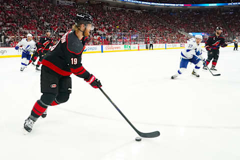 Carolina Hurricanes defenseman Dougie Hamilton (19). Mandatory Credit: James Guillory-USA TODAY Sports