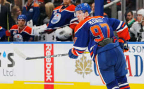 Mar 28, 2017; Edmonton, Alberta, CAN; Edmonton Oilers forward Connor McDavid (97) skates against the Los Angeles Kings at Rogers Place. Mandatory Credit: Perry Nelson-USA TODAY Sports