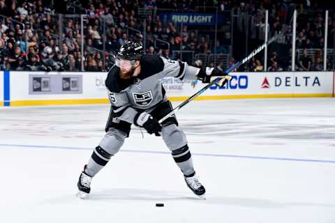 LOS ANGELES, CA – JANUARY 5: Jake Muzzin #6 of the Los Angeles Kings takes a slapshot during the third period of the game against the Edmonton Oilers at STAPLES Center on January 5, 2019 in Los Angeles, California. (Photo by Adam Pantozzi/NHLI via Getty Images)