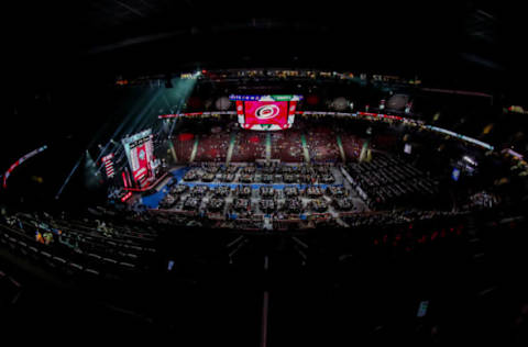 VANCOUVER, BC – JUNE 22: A general view of the draft floor prior to the Carolina Hurricanes pick during the third round of the 2019 NHL Draft at Rogers Arena on June 22, 2019 in Vancouver, British Columbia, Canada. (Photo by Jonathan Kozub/NHLI via Getty Images)