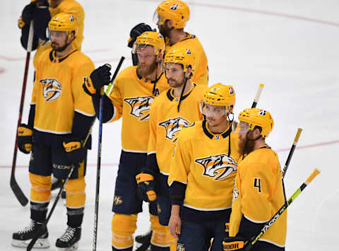 Nashville Predators players. Mandatory Credit: Christopher Hanewinckel-USA TODAY Sports