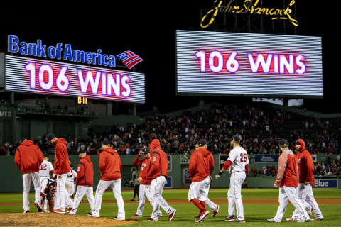 BOSTON, MA – SEPTEMBER 24: Members of the Boston Red Sox celebrate after a victory against the Baltimore Orioles to break the franchise record for most wins in a single season with 106 on September 24, 2018 at Fenway Park in Boston, Massachusetts. (Photo by Billie Weiss/Boston Red Sox/Getty Images)