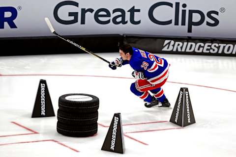 New York Rangers forward Chris Kreider (20) during the fastest skater competition in the 2020 NHL All Star Game Skills Competition. Mandatory Credit: Aaron Doster-USA TODAY Sports