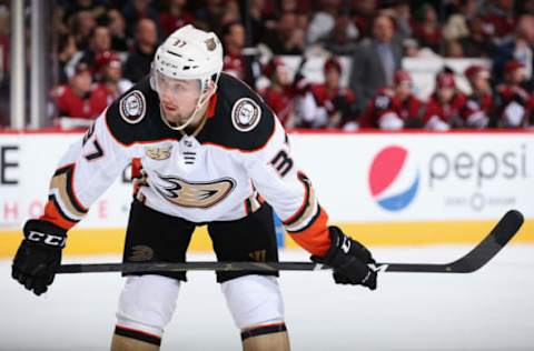 GLENDALE, ARIZONA – MARCH 14: Nick Ritchie #37 of the Anaheim Ducks during the third period of the NHL game against the Arizona Coyotes at Gila River Arena on March 14, 2019, in Glendale, Arizona. The Coyotes defeated the Ducks 6-1. (Photo by Christian Petersen/Getty Images)