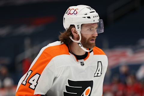 The Flyers’ Sean Couturier skates against the Washington Capitals. (Photo by Patrick Smith/Getty Images)