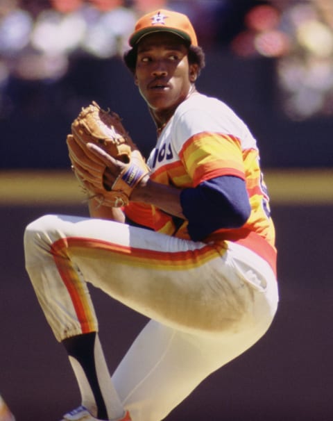 CIRCA 1979: J.R Richard #50 of the Houston Astros pitching during a game from his 1979 season. J.R Richard played for 10 seasons all with the Houston Astros and was a 1-time All-Star. (Photo by: 1979 SPX/Diamond Images via Getty Images)