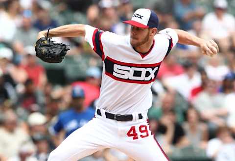 Jun 26, 2016; Chicago, IL, USA; Chicago White Sox starting pitcher Chris Sale (49) delivers a pitch during the third inning against the Toronto Blue Jays at U.S. Cellular Field. Mandatory Credit: Caylor Arnold-USA TODAY Sports