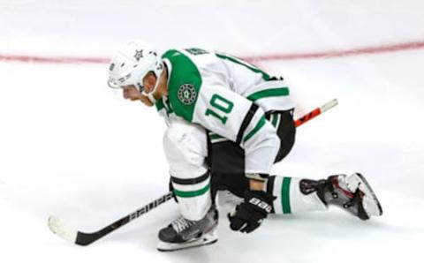 EDMONTON, ALBERTA – SEPTEMBER 26: Corey Perry #10 of the Dallas Stars celebrates after scoring the game-winning goal against the Tampa Bay Lightning during the second overtime period to give the Stars the 3-2 victory in Game Five of the 2020 NHL Stanley Cup Final at Rogers Place on September 26, 2020 in Edmonton, Alberta, Canada. (Photo by Bruce Bennett/Getty Images)