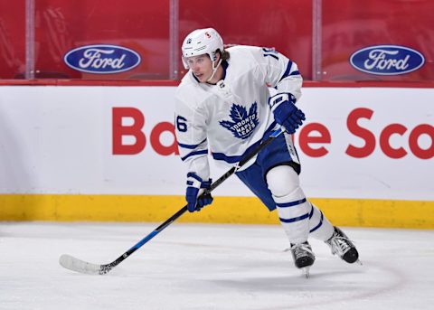 Mitchell Marner #16 of the Toronto Maple Leafs skates holding his True Brand Project X stick (Photo by Minas Panagiotakis/Getty Images)