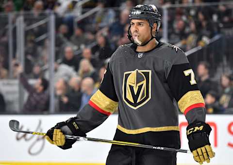 LAS VEGAS, NEVADA – NOVEMBER 23: Ryan Reaves #75 of the Vegas Golden Knights skates during the first period against the Edmonton Oilers at T-Mobile Arena on November 23, 2019 in Las Vegas, Nevada. (Photo by Jeff Bottari/NHLI via Getty Images)