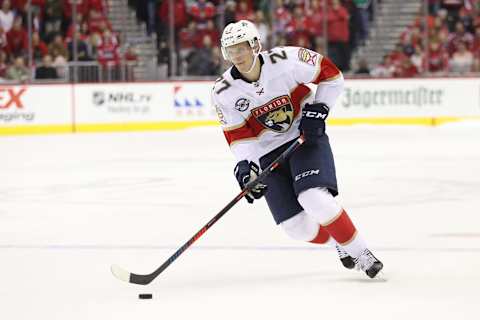 WASHINGTON, DC – OCTOBER 19: Nick Bjugstad #27 of the Florida Panthers in action against the Washington Capitals during the third period at Capital One Arena on October 19, 2018 in Washington, DC. (Photo by Patrick Smith/Getty Images)