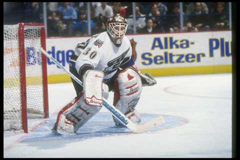 Goaltender Jim Carey of the Washington Capitals (Mandatory Credit: Doug Pensinger /Allsport)