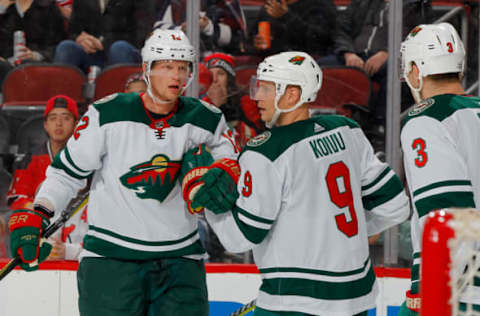 NEWARK, NJ – FEBRUARY 22: Minnesota Wild, Eric Staal #12, Mikko Koivu #9 (Photo by Jim McIsaac/Getty Images)