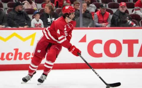 Oct 7, 2022; Columbus, Ohio, USA; Wisconsin Badgers defenseman Corson Ceulemans (4) skates during the NCAA men’s hockey game against the Ohio State Buckeyes at the Schottenstein Center. Mandatory Credit: Adam Cairns-The Columbus DispatchNcaa Hockey Wisconsin Vs Ohio State