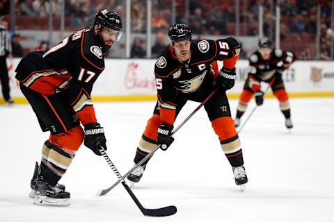 ANAHEIM, CA – NOVEMBER 01: Ryan Kesler #17 and Ryan Getzlaf #15 of the Anaheim Ducks look on during the third period of a game against the New York Rangers at Honda Center on November 1, 2018, in Anaheim, California. (Photo by Sean M. Haffey/Getty Images)