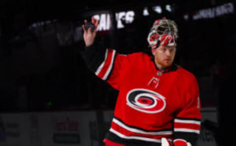 Mar 12, 2022; Raleigh, North Carolina, USA; Carolina Hurricanes goaltender Frederik Andersen (31) at PNC Arena. Mandatory Credit: James Guillory-USA TODAY Sports