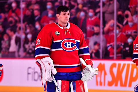 MONTREAL, QC – APRIL 29: Carey Price #31 of the Montreal Canadiens stands during the anthems prior to the game against the Florida Panthers at Centre Bell on April 29, 2022 in Montreal, Canada. The Montreal Canadiens defeated the Florida Panthers 10-2. (Photo by Minas Panagiotakis/Getty Images)