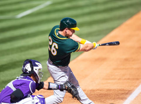 SCOTTSDALE, AZ – MARCH 03: Matt Chapman #26 of the Oakland Athletics bats during a spring training game against the Colorado Rockies at Salt River Field on March 3, 2021 in Scottsdale, Arizona. (Photo by Rob Tringali/Getty Images)