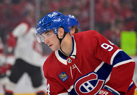 Sep 25, 2023; Montreal, Quebec, CAN; Montreal Canadiens defenseman Logan Mailloux. Mandatory Credit: Eric Bolte-USA TODAY Sports