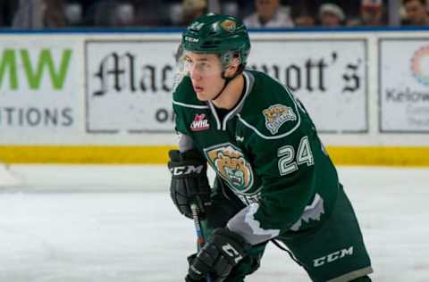 KELOWNA, BC – FEBRUARY 15: Gianni Fairbrother #24 of the Everett Silvertips skates against the Kelowna Rockets at Prospera Place on February 15, 2019 in Kelowna, Canada. (Photo by Marissa Baecker/Getty Images)