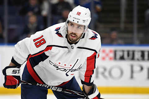 ST. LOUIS, MO. – JANUARY 03: Washington Capitals center Chandler Stephenson (18) during an NHL game between the Washington Capitals and the St. Louis Blues on January 03, 2019, at Enterprise Center, St. Louis, MO. (Photo by Keith Gillett/Icon Sportswire via Getty Images)