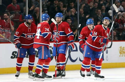 NHL Power Rankings: Montreal Canadiens right wing Alexander Radulov (47) celebrates his goal against Philadelphia Flyers with teammates during the third period at Bell Centre. Mandatory Credit: Jean-Yves Ahern-USA TODAY Sports