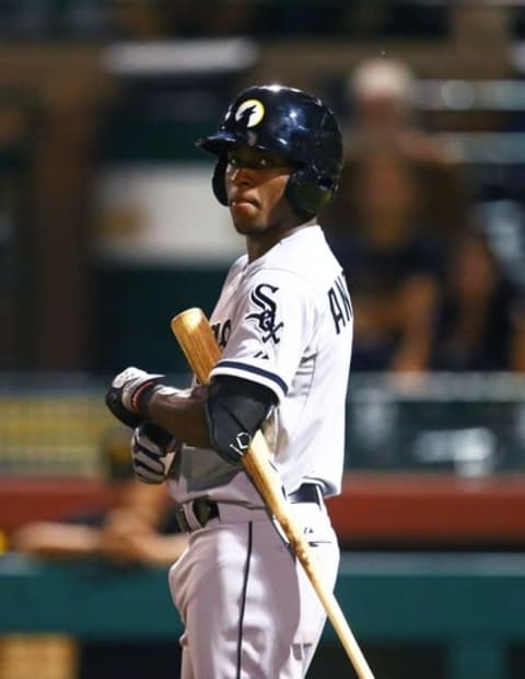 Oct. 10, 2014; Scottsdale, AZ, USA; Chicago White Sox infielder Tim Anderson plays for the Glendale Desert Dogs against the Scottsdale Scorpions during an Arizona Fall League game at Cubs Park. Mandatory Credit: Mark J. Rebilas-USA TODAY Sports