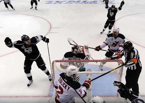 Trevor Lewis #22 and Jarret Stoll #28 of the Los Angeles Kings (Photo by Harry How/Getty Images)