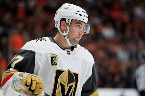 ANAHEIM, CA – NOVEMBER 22: Brad Hunt #77 of the Vegas Golden Knights looks on during the third period of a game against the Anaheim Ducks at Honda Center on November 22, 2017, in Anaheim, California. (Photo by Sean M. Haffey/Getty Images)