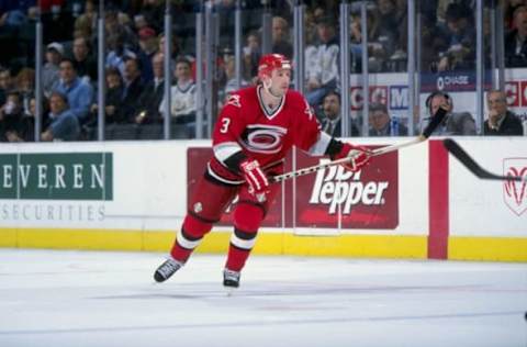 20 Mar 1998: Defenseman Steve Chiasson of the Carolina Hurricanes in action during a game against the Dallas Stars at the Reunion Arena in Dallas, Texas. The Stars defeated the Hurricanes 6-1. Mandatory Credit: Stephen Dunn /Allsport