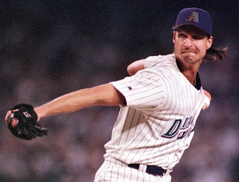 Randy Johnson, Arizona Diamondbacks. (Photo by Mike FIALA / AFP) (Photo credit should read MIKE FIALA/AFP via Getty Images)