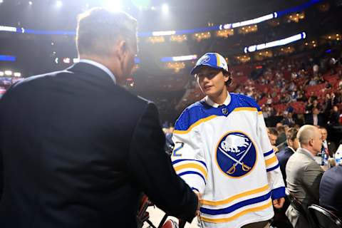 MONTREAL, QUEBEC – JULY 08: Mats Lindgren is selected by the Buffalo Sabres during Round Four of the 2022 Upper Deck NHL Draft at Bell Centre on July 08, 2022 in Montreal, Quebec, Canada. (Photo by Bruce Bennett/Getty Images)