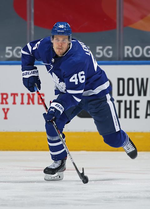 TORONTO, ON – JANUARY 18: Mikko Lehtonen #46 of the Toronto Maple Leafs   (Photo by Claus Andersen/Getty Images)