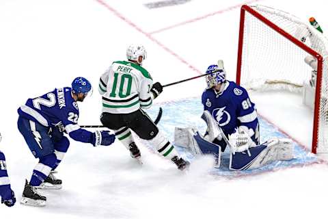 EDMONTON, ALBERTA – SEPTEMBER 26: Corey Perry #10 of the Dallas Stars  (Photo by Bruce Bennett/Getty Images)