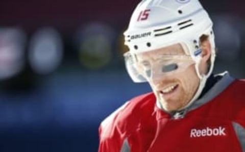 Dec 31, 2015; Foxborough, MA, USA; Montreal Canadiens left wing Tomas Fleischmann (15) looks on during practice the day prior to the Winter Classic hockey game at Gillette Stadium. Mandatory Credit: Greg M. Cooper-USA TODAY Sports