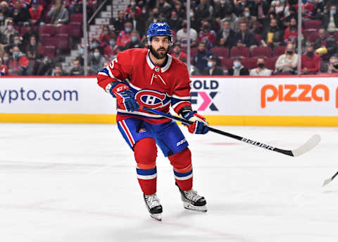 MONTREAL, QC – OCTOBER 21: Mathieu Perreault #85 of the Montreal Canadiens skates against the Carolina Hurricanes during the first period at Centre Bell on October 21, 2021 in Montreal, Canada. The Carolina Hurricanes defeated the Montreal Canadiens 4-1. (Photo by Minas Panagiotakis/Getty Images)