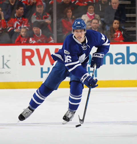 NEWARK, NJ – JANUARY 06: Mitch Marner #16 of the Toronto Maple Leafs skates against the New Jersey Devils at the Prudential Center on January 6, 2017 in Newark, New Jersey. The Maple Leafs defeated the Devils 4-2. (Photo by Bruce Bennett/Getty Images)