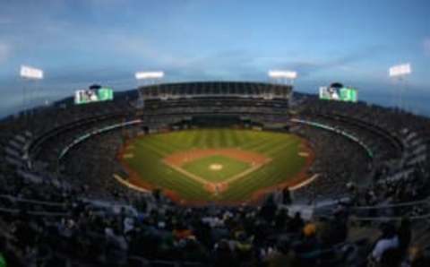 OAKLAND, CA – APRIL 17: A general view of the Oakland Athletics playing against the Chicago White Sox at Oakland Alameda Coliseum on April 17, 2018 in Oakland, California. The Athletics offered free tickets to tonight’s game to mark the 50th anniversary of the team playing in Oakland. (Photo by Ezra Shaw/Getty Images)