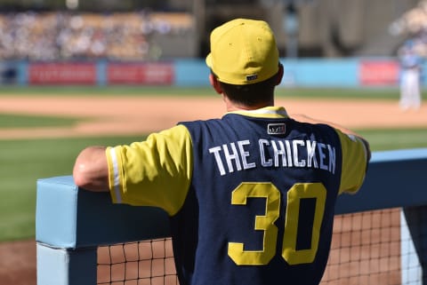 LOS ANGELES, CA – AUGUST 27: Milwaukee Brewers Manager Craig Counsell (30) aka “The Chicken” looks on during an MLB game between the Milwaukee Brewers and the Los Angeles Dodgers on August 27 2017 at Dodger Stadium in Los Angeles, CA. (Photo by Brian Rothmuller/Icon Sportswire via Getty Images)