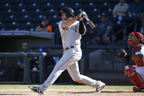 SURPRISE, AZ – OCTOBER 17: Hudson Pottts #13 of the Peoria Javelinas and San Diego Padres in action during the 2018 Arizona Fall League on October 17, 2018 at Surprise Stadium in Surprise, Arizona. (Photo by Joe Robbins/Getty Images)