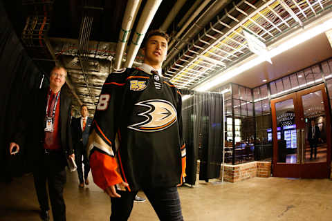 Benoit-Olivier Groulx walks through the hallways after being selected 54th overall by the Anaheim Ducks (Photo by Ron Jenkins/Getty Images)