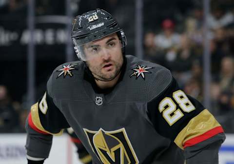 LAS VEGAS, NV – JANUARY 04: Vegas Golden Knights left wing William Carrier (28) looks on during a regular season game against the St. Louis Blues Saturday, Jan. 4, 2020, at T-Mobile Arena in Las Vegas, Nevada. (Photo by: Marc Sanchez/Icon Sportswire via Getty Images)