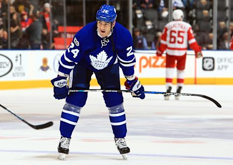 TORONTO, CANADA – MARCH 07: Brian Boyle #24 of the Toronto Maple Leafs looks on during warmup prior to an NHL game against the Detroit Red Wings at Air Canada Centre on March 7, 2017 in Toronto, Canada. (Photo by Vaughn Ridley/Getty Images)