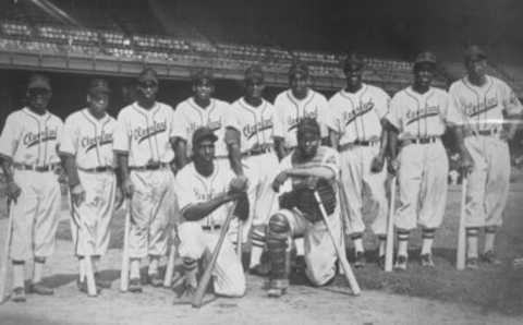 The Cleveland Buckeyes of 1947 pose for a portrait in League Park in Cleveland. (Photo by Mark Rucker/Transcendental Graphics, Getty Images)