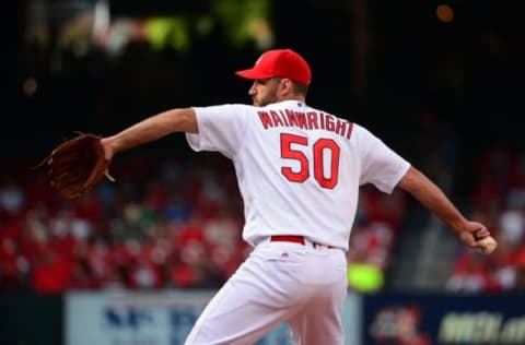 Jun 15, 2016; St. Louis, MO, USA; St. Louis Cardinals starting pitcher Adam Wainwright (50) pitches to a Houston Astros batter during the first inning at Busch Stadium. Mandatory Credit: Jeff Curry-USA TODAY Sports