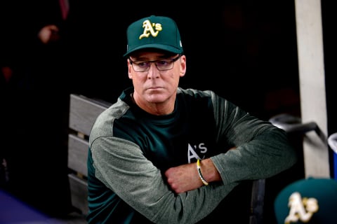 NEW YORK, NY – OCTOBER 3: Manager Bob Melvin #6 of the Oakland Athletics stands in the dugout prior to the game against the New York Yankees in the American League Wild Card Game at Yankee Stadium on October 3, 2018 New York, New York. The Yankees defeated the Athletics 7-2. Zagaris/Oakland Athletics/Getty Images)