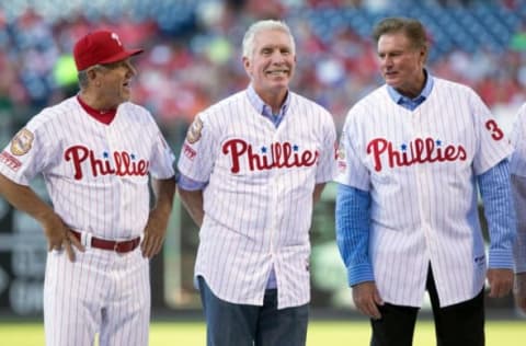 Bowa, Schmidt and Carlton Enjoy Their Annual Celebration for a Wall of Fame Induction. Photo by Bill Streicher – USA TODAY Sports.