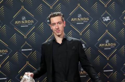 LAS VEGAS, NEVADA – JUNE 19: Jordan Binnington of the St. Louis Blues holds the Stanley Cup as he arrives at the 2019 NHL Awards at the Mandalay Bay Events Center on June 19, 2019 in Las Vegas, Nevada. (Photo by Bruce Bennett/Getty Images)