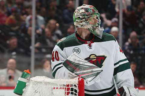 DENVER, CO – JANUARY 23: Goaltender Devan Dubnyk #40 of the Minnesota Wild looks on against the Colorado Avalanche at the Pepsi Center on January 23, 2019 in Denver, Colorado. The Wild defeated the Avalanche 5-2. (Photo by Michael Martin/NHLI via Getty Images)